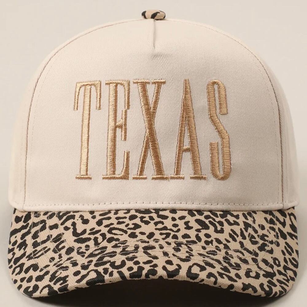 Texas Khaki Leopard Print Embroidered Graphic Cap